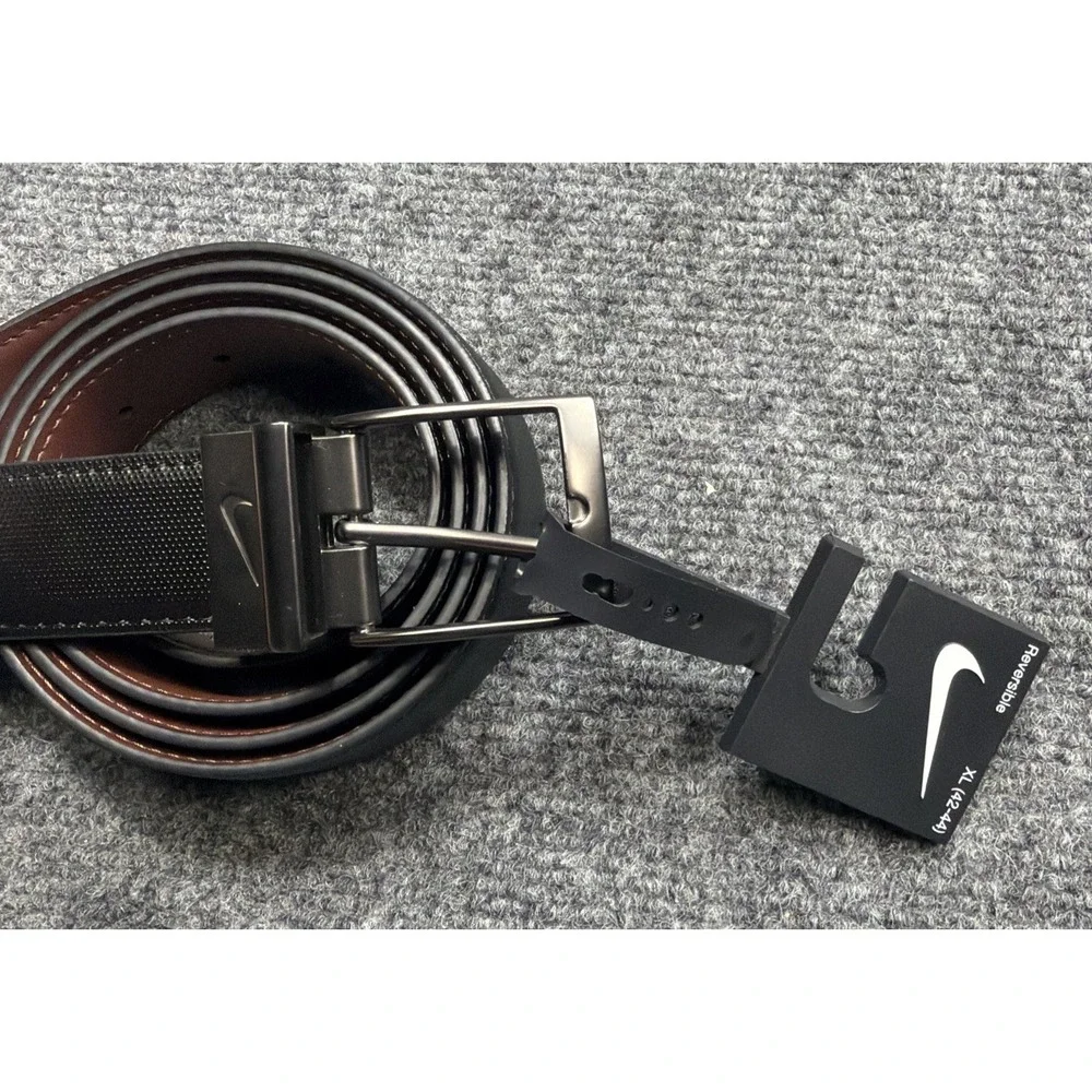 Nike Golf Leather REVERSIBLE Belt Men XL Black Textured Cognac Brown (42-44) New